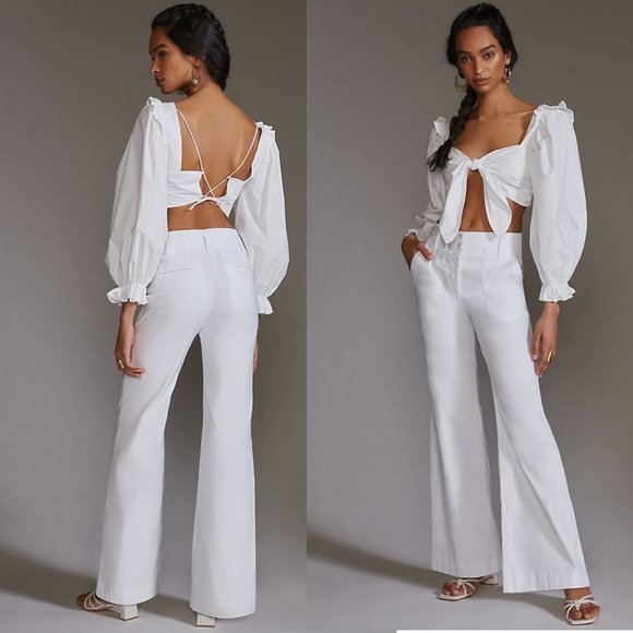 Anthropologie Pants - Anthropologie The Naomi Wide-Leg Flare Pants by Maeve size 16 new white nwt